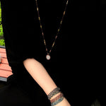 Handcrafted Macrame Crystal Pendant Necklace - Oval Labradorite Rose Quartz Strawberry Quartz Long Necklace - floysun