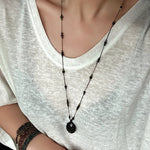 Handcrafted Macrame Crystal Pendant Necklace - Oval Labradorite Rose Quartz Strawberry Quartz Long Necklace - floysun