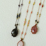 Handcrafted Macrame Crystal Pendant Necklace - Oval Labradorite Rose Quartz Strawberry Quartz Long Necklace - floysun