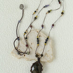 Handcrafted Macrame Crystal Pendant Necklace - Oval Labradorite Rose Quartz Strawberry Quartz Long Necklace - floysun