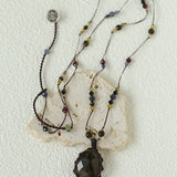 Handcrafted Macrame Crystal Pendant Necklace - Oval Labradorite Rose Quartz Strawberry Quartz Long Necklace - floysun