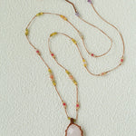 Handcrafted Macrame Crystal Pendant Necklace - Oval Labradorite Rose Quartz Strawberry Quartz Long Necklace - floysun