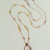 Handcrafted Macrame Crystal Pendant Necklace - Oval Labradorite Rose Quartz Strawberry Quartz Long Necklace - floysun