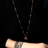 Handcrafted Macrame Crystal Pendant Necklace - Oval Labradorite Rose Quartz Strawberry Quartz Long Necklace - floysun
