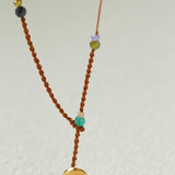Handcrafted Macrame Crystal Pendant Necklace - Oval Labradorite Rose Quartz Strawberry Quartz Long Necklace - floysun