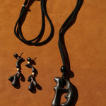 Handcrafted Sculptural Ebony Wood & Freshwater Pearl Drop Earrings - floysun