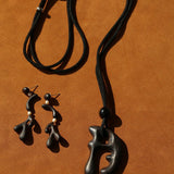 Handcrafted Sculptural Ebony Wood & Freshwater Pearl Drop Earrings - floysun