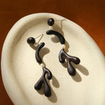 Handcrafted Sculptural Ebony Wood & Freshwater Pearl Drop Earrings - floysun