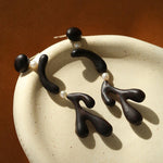 Handcrafted Sculptural Ebony Wood & Freshwater Pearl Drop Earrings - floysun