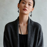 Handcrafted Sculptural Ebony Wood & Freshwater Pearl Drop Earrings - floysun
