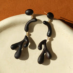 Handcrafted Sculptural Ebony Wood & Freshwater Pearl Drop Earrings - floysun