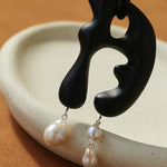 Handcrafted Sculptural Ebony Wood & Freshwater Pearl Long Pendant Necklace - floysun