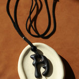 Handcrafted Sculptural Ebony Wood & Freshwater Pearl Long Pendant Necklace - floysun