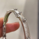 Handcrafted Starburst Brushed Bangle - Vintage 18K Gold Plated S925 Silver Bracelet - floysun