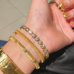 Handcrafted Starburst Brushed Bangle - Vintage 18K Gold Plated S925 Silver Bracelet - floysun