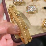 Handcrafted Starburst Brushed Bangle - Vintage 18K Gold Plated S925 Silver Bracelet - floysun