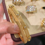 Handcrafted Starburst Brushed Bangle - Vintage 18K Gold Plated S925 Silver Bracelet - floysun