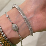 Handcrafted Starburst Brushed Bangle - Vintage 18K Gold Plated S925 Silver Bracelet - floysun