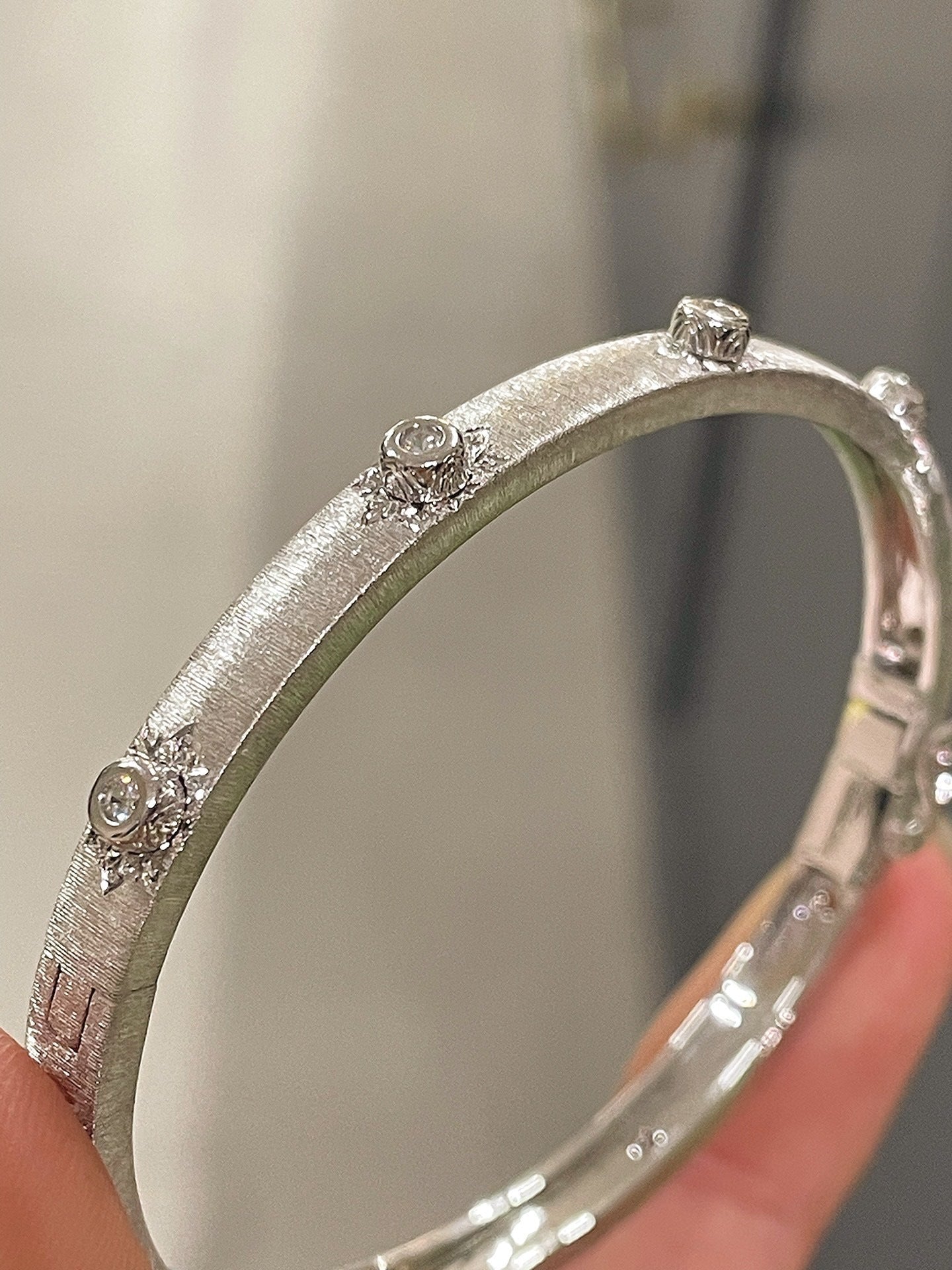 Handcrafted Starburst Brushed Bangle - Vintage 18K Gold Plated S925 Silver Bracelet - floysun