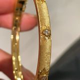 Handcrafted Starburst Brushed Bangle - Vintage 18K Gold Plated S925 Silver Bracelet - floysun