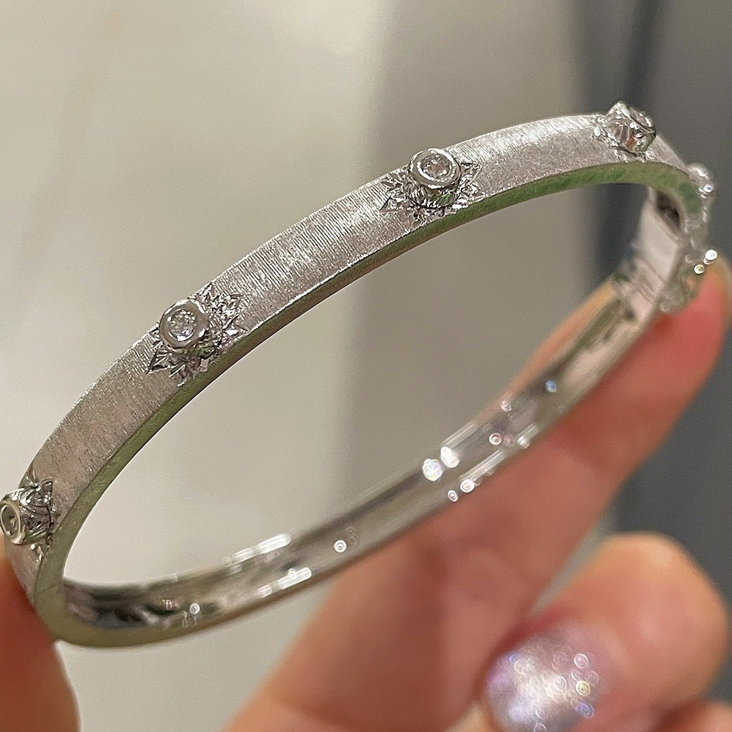 Handcrafted Starburst Brushed Bangle - Vintage 18K Gold Plated S925 Silver Bracelet - floysun