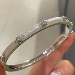 Handcrafted Starburst Brushed Bangle - Vintage 18K Gold Plated S925 Silver Bracelet - floysun