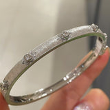 Handcrafted Starburst Brushed Bangle - Vintage 18K Gold Plated S925 Silver Bracelet - floysun