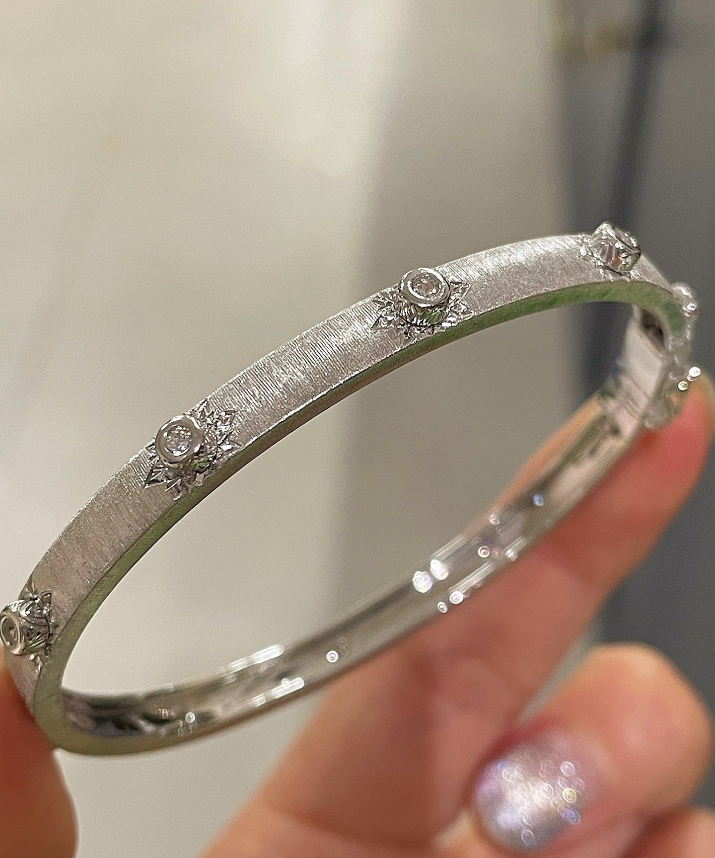 Handcrafted Starburst Brushed Bangle - Vintage 18K Gold Plated S925 Silver Bracelet - floysun