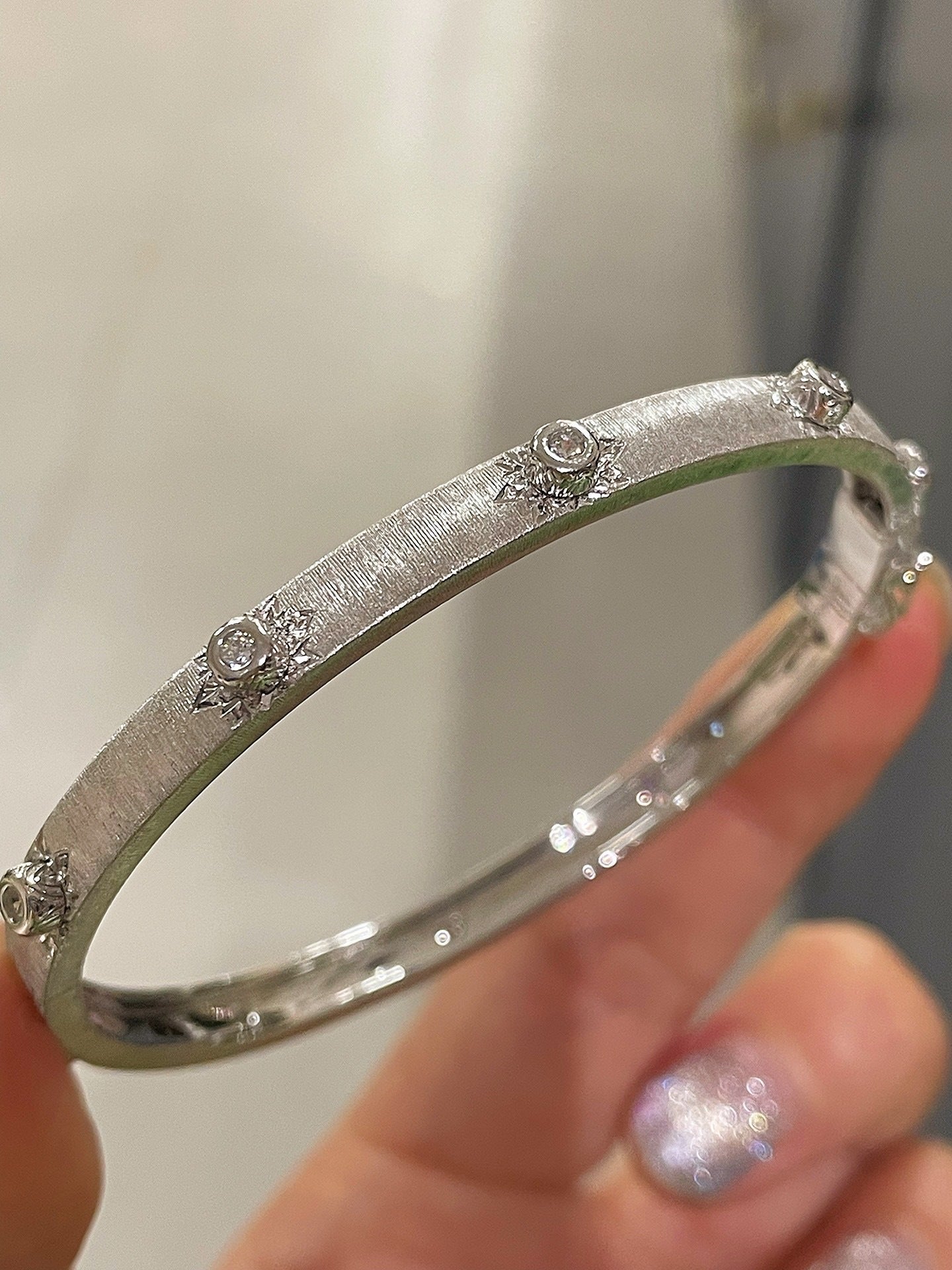 Handcrafted Starburst Brushed Bangle - Vintage 18K Gold Plated S925 Silver Bracelet - floysun