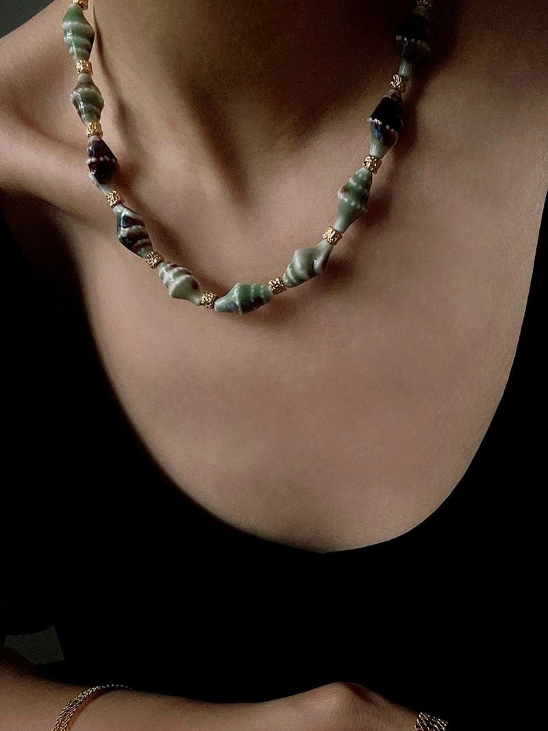 Handmade Ceramic Conch Freshwater Pearl Necklace - floysun