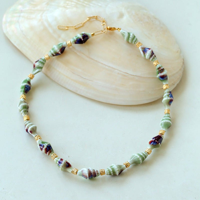 Handmade Ceramic Conch Freshwater Pearl Necklace - floysun