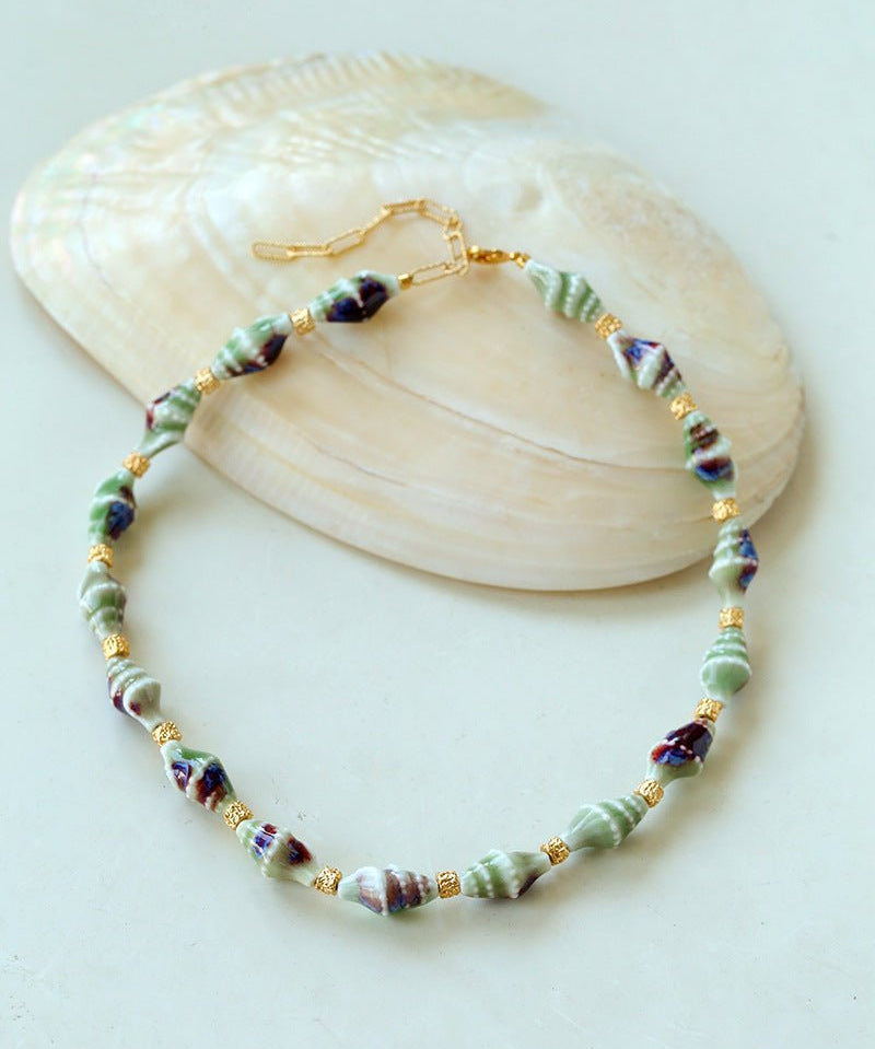 Handmade Ceramic Conch Freshwater Pearl Necklace - floysun