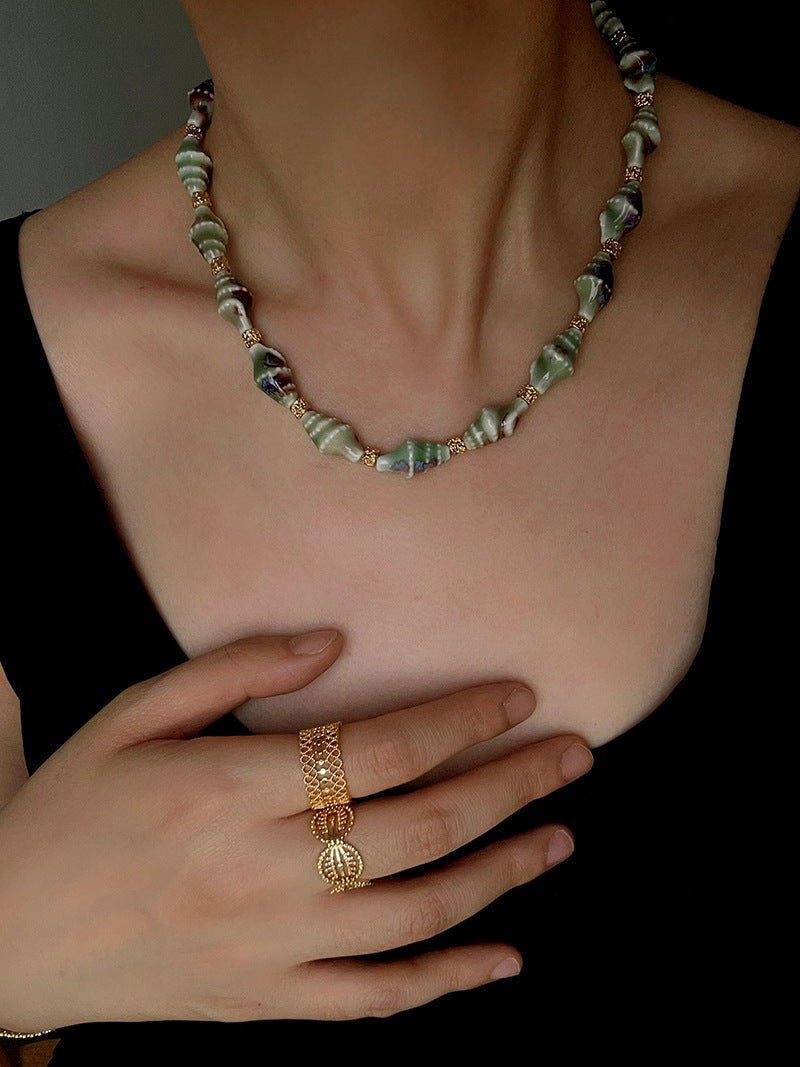 Handmade Ceramic Conch Freshwater Pearl Necklace - floysun