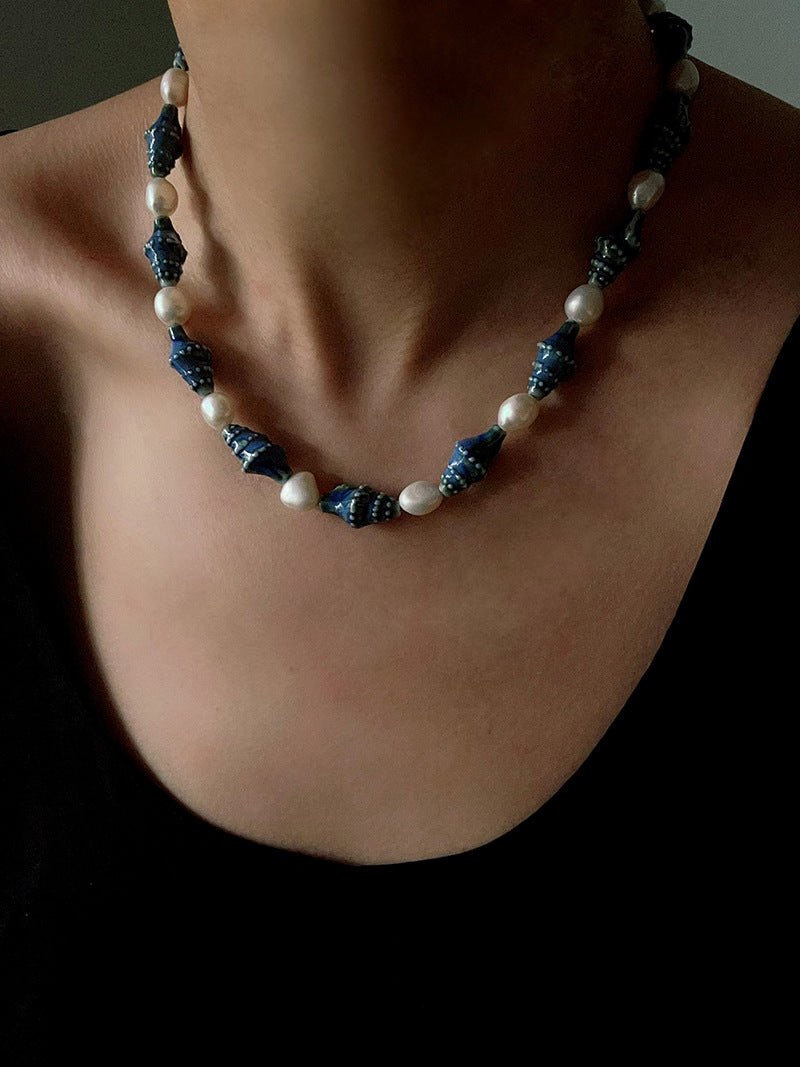 Handmade Ceramic Conch Freshwater Pearl Necklace - floysun