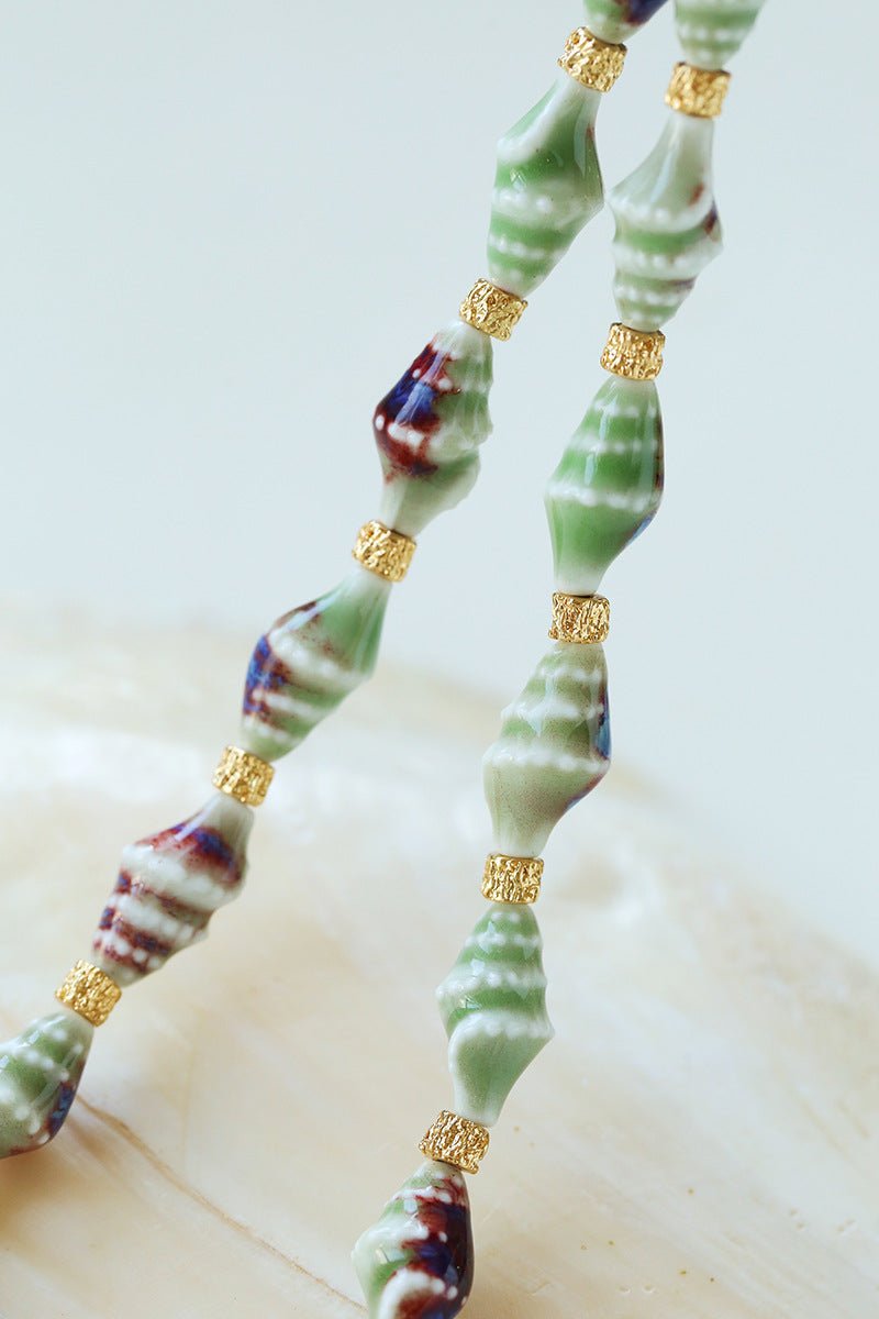 Handmade Ceramic Conch Freshwater Pearl Necklace - floysun