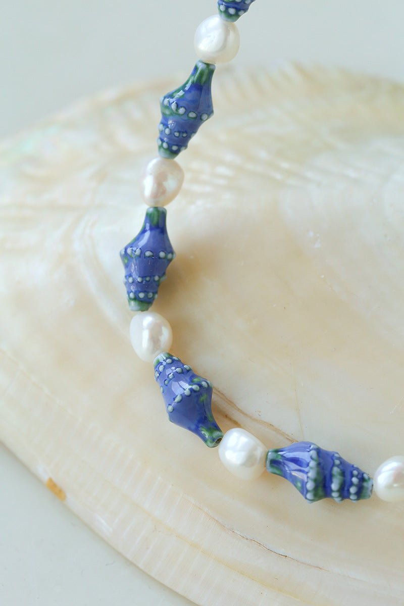 Handmade Ceramic Conch Freshwater Pearl Necklace - floysun