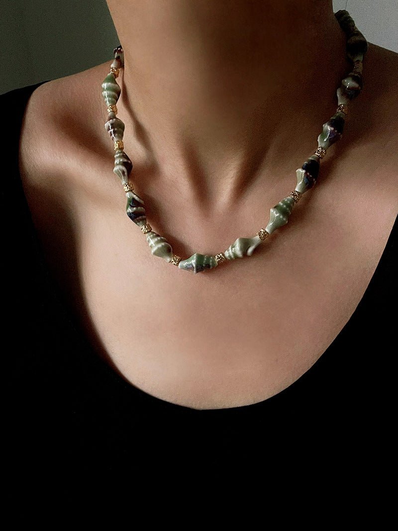 Handmade Ceramic Conch Freshwater Pearl Necklace - floysun
