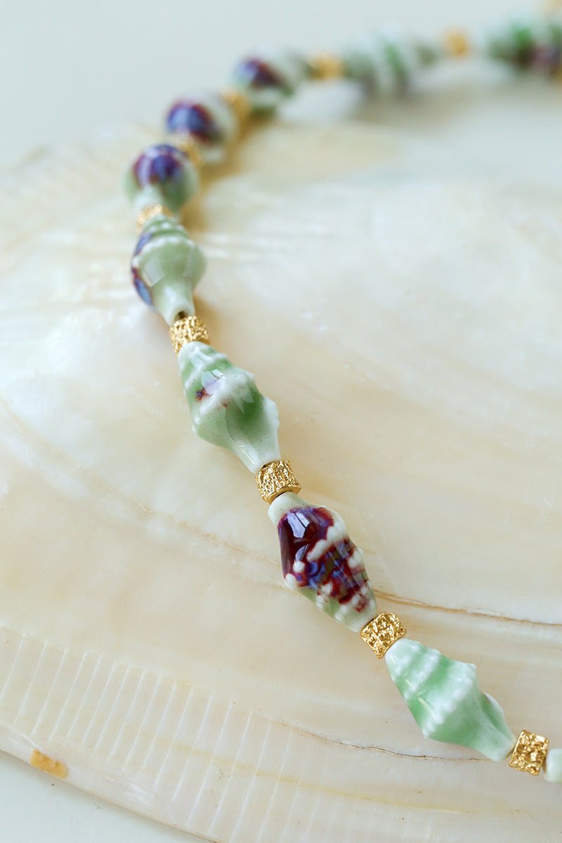Handmade Ceramic Conch Freshwater Pearl Necklace - floysun