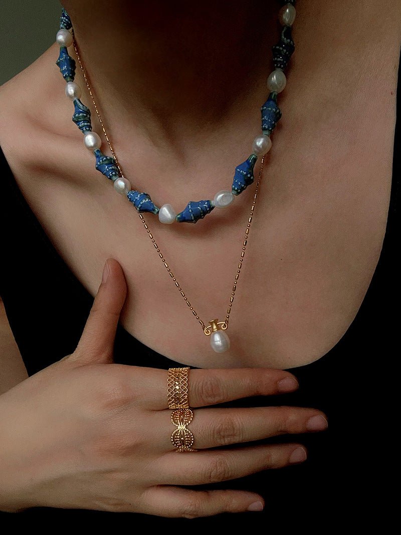Handmade Ceramic Conch Freshwater Pearl Necklace - floysun