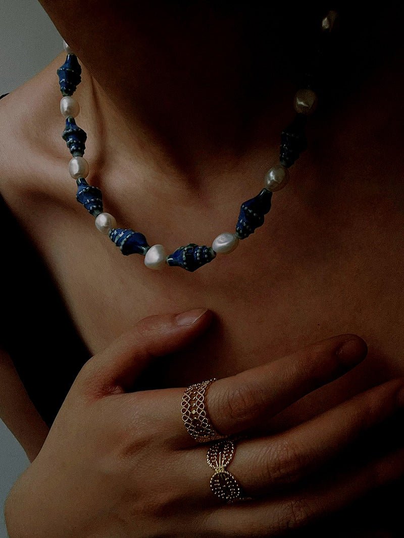 Handmade Ceramic Conch Freshwater Pearl Necklace - floysun