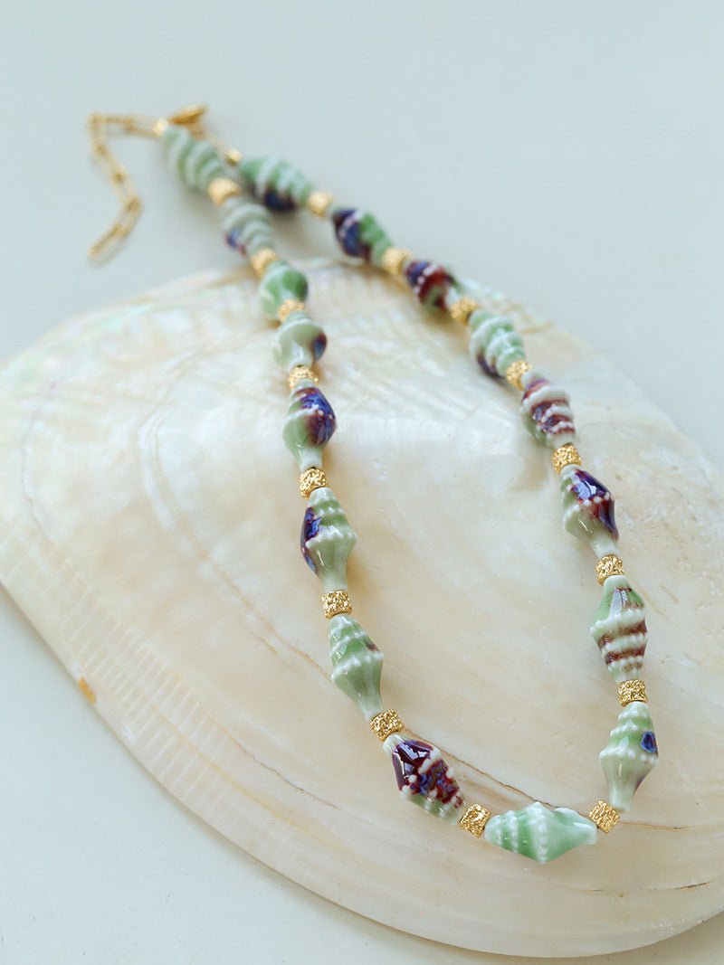 Handmade Ceramic Conch Freshwater Pearl Necklace - floysun