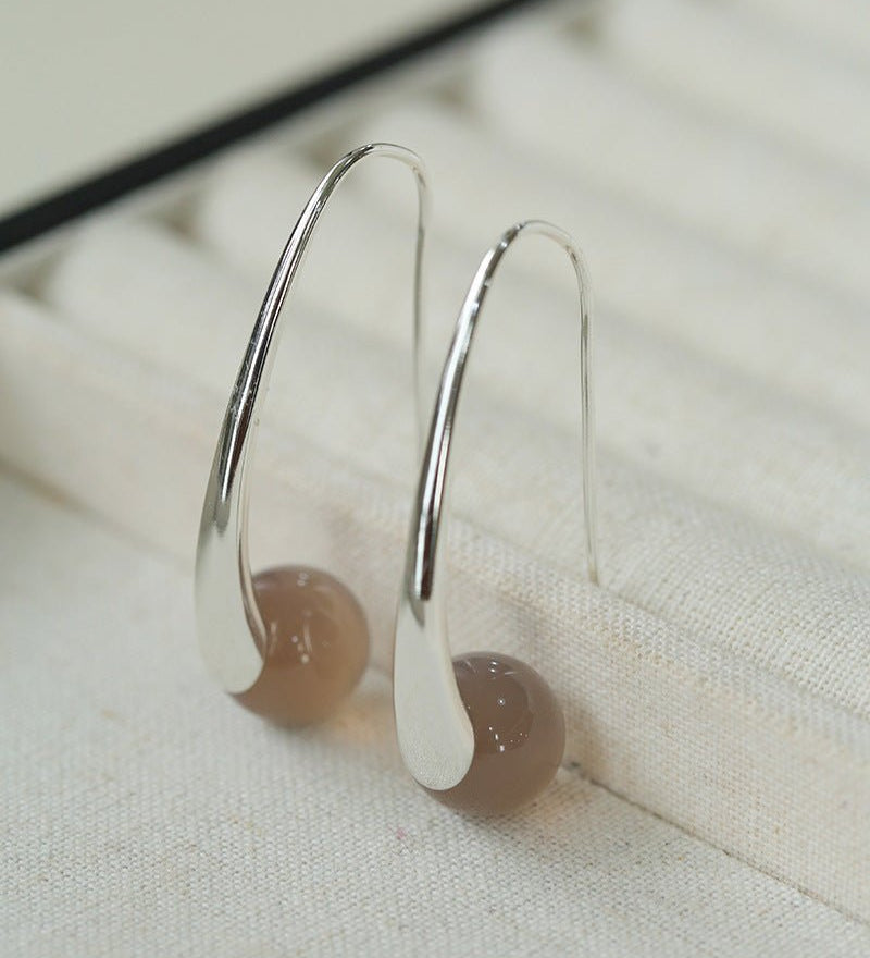 Handmade Gray Agate Red Agate Stone Ear Hook - floysun