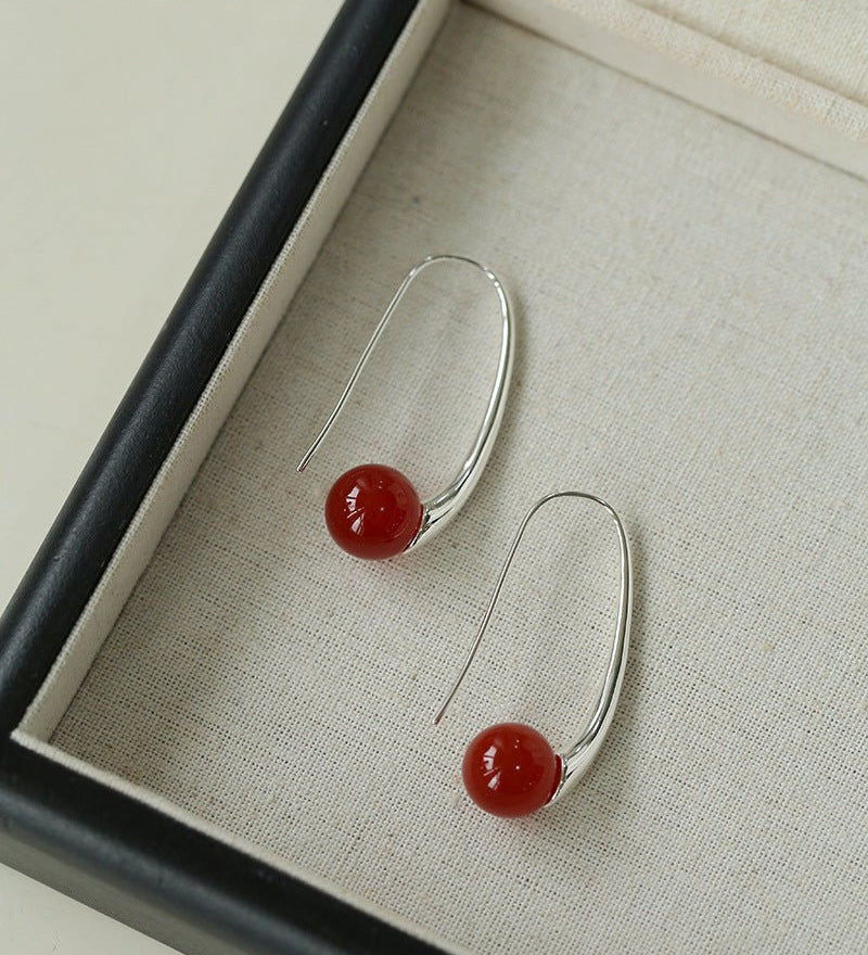 Handmade Gray Agate Red Agate Stone Ear Hook - floysun