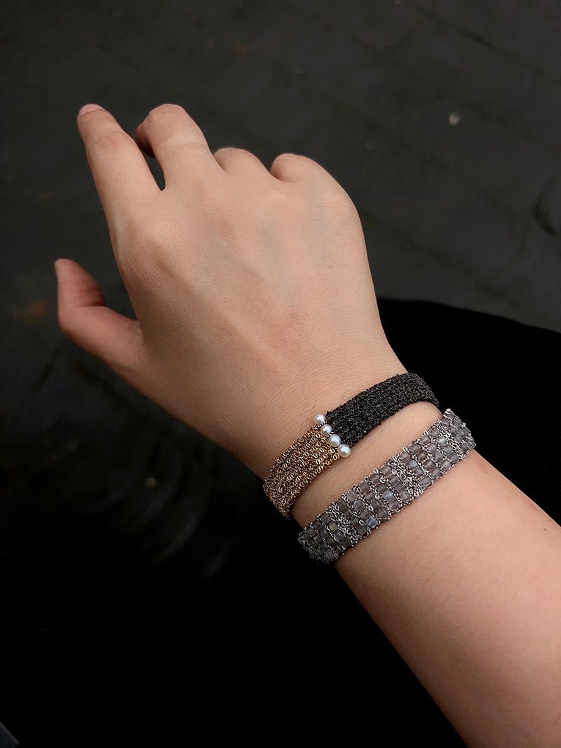 Handmade Mesh Chain Bracelet with Natural Pearl & Blue Natural Stone - floysun
