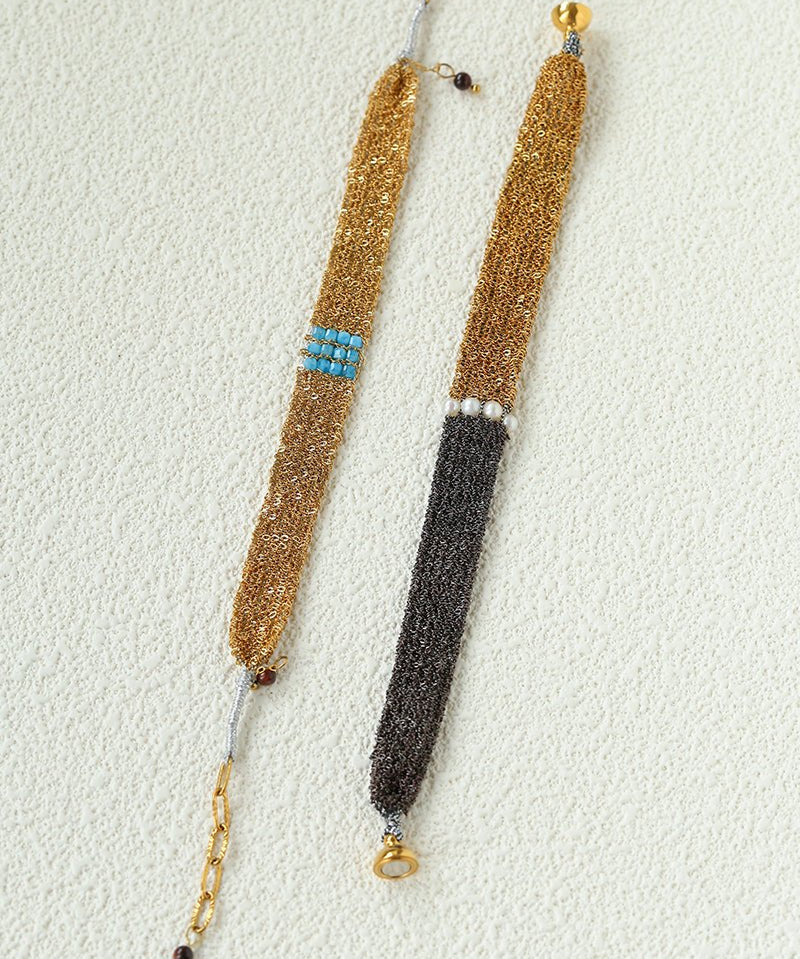 Handmade Mesh Chain Bracelet with Natural Pearl & Blue Natural Stone - floysun