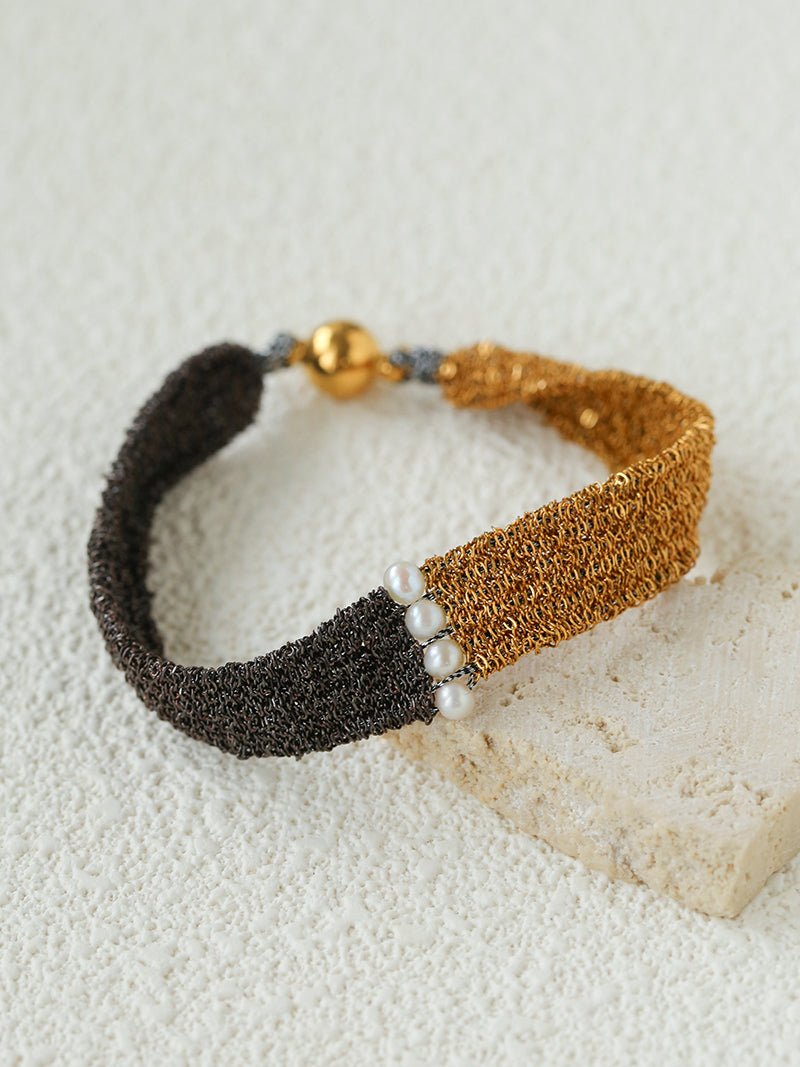 Handmade Mesh Chain Bracelet with Natural Pearl & Blue Natural Stone - floysun