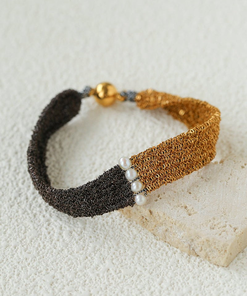 Handmade Mesh Chain Bracelet with Natural Pearl & Blue Natural Stone - floysun