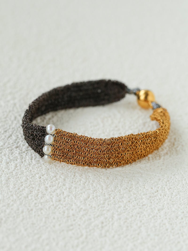 Handmade Mesh Chain Bracelet with Natural Pearl & Blue Natural Stone - floysun