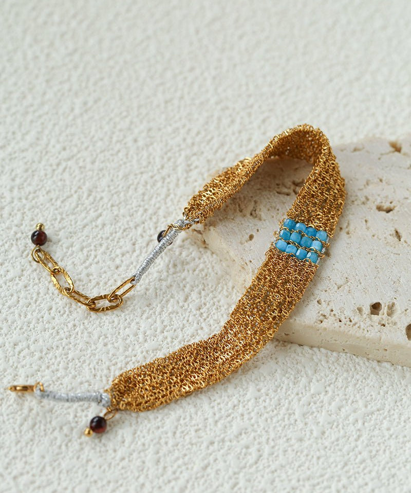 Handmade Mesh Chain Bracelet with Natural Pearl & Blue Natural Stone - floysun
