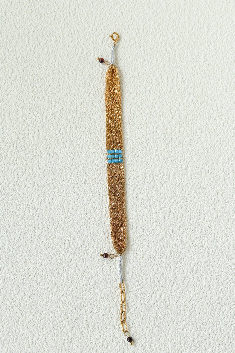 Handmade Mesh Chain Bracelet with Natural Pearl & Blue Natural Stone - floysun